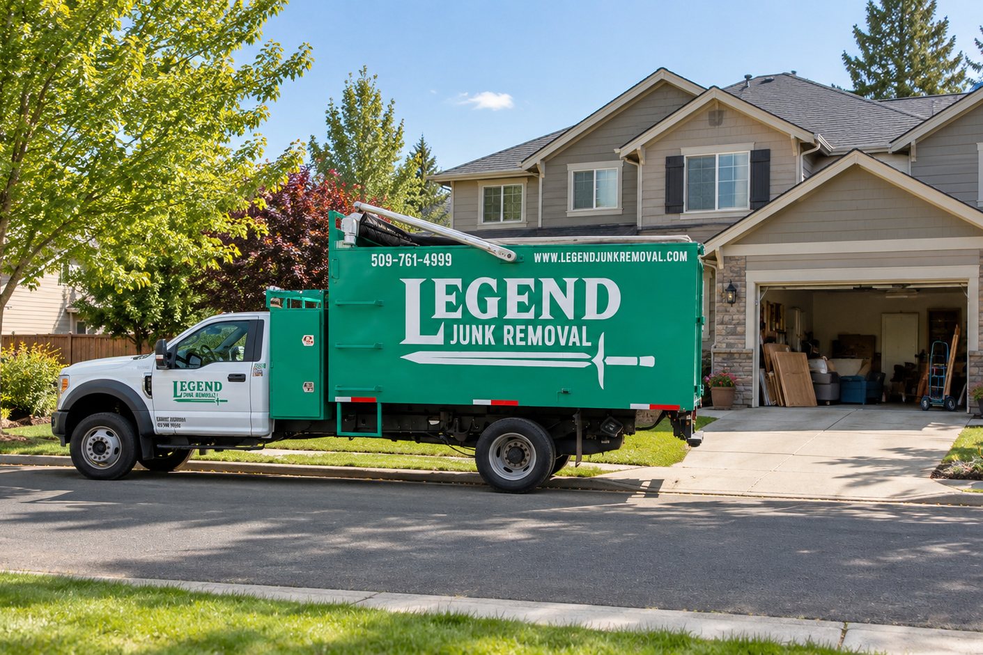 Legend Junk Removal truck loaded on a job in Spokane